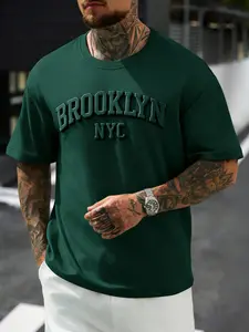 Men's Plus Size 2xl-6xl Brooklyn Nyc Graphic Print Short Sleeve T-Shirt, Casual Fitted Long Clothing, Versatile Simple Design