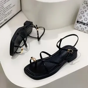 Women's Retro Adjustable Buckle Strap Sandals - Open-Toe Summer Casual Shoes with Faux Cover Upper & Non-Slip Rubber Sole, Chic Black Design for Brunch, Shopping & Beach Outings, Ladies Shoes And Sandals