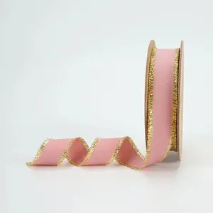 1" Textured Grosgrain Ribbon | Gold Metallic Fringe Quartz | 25 Yard Roll