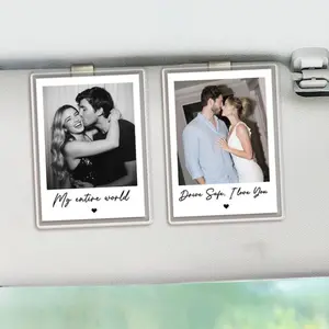 Personalized Car Visor Clip Polaroid Photo - Custom Valentine’s Couple Gift for Him, Customized Drive Safe I Love You Message, Boyfriend Husband Gift, Global Trending Anniversary Present