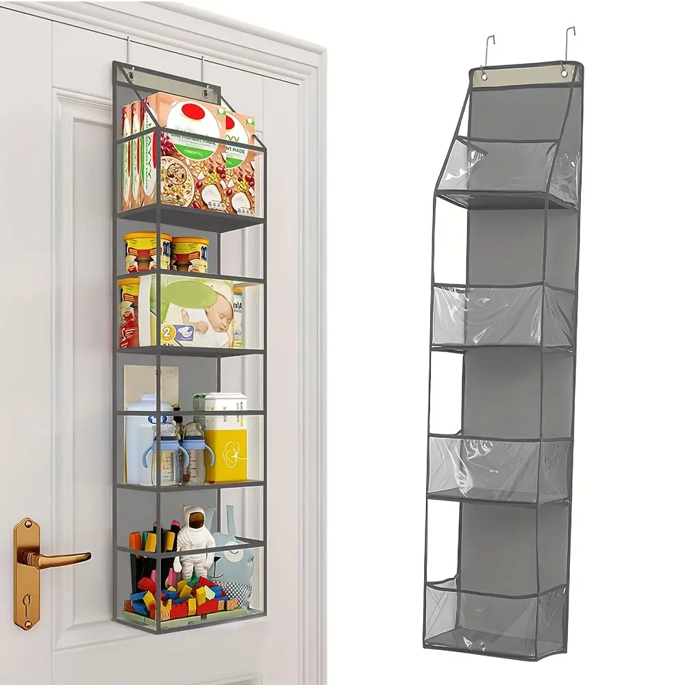 1pc Over The Door 4-shelf Shoe Storage Hanging Bag With 2 Hooks, Wall Mounted Storage Bag With Pockets, Household Storage And Organization For Bedroom, Bathroom, Home, Dorm