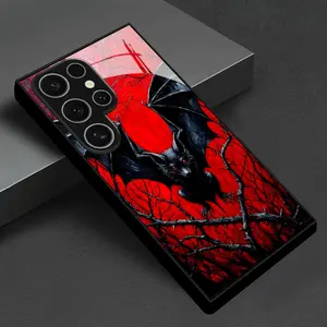 Bat Dark Style Premium Glass Phone Case, High-Quality Business Look, Fits Samsung S25, S24, S23, S22, S21, Note10, Note20, A55, A54, A53, A52, A36, A35, A34, A33, A23, A15, A14, A13