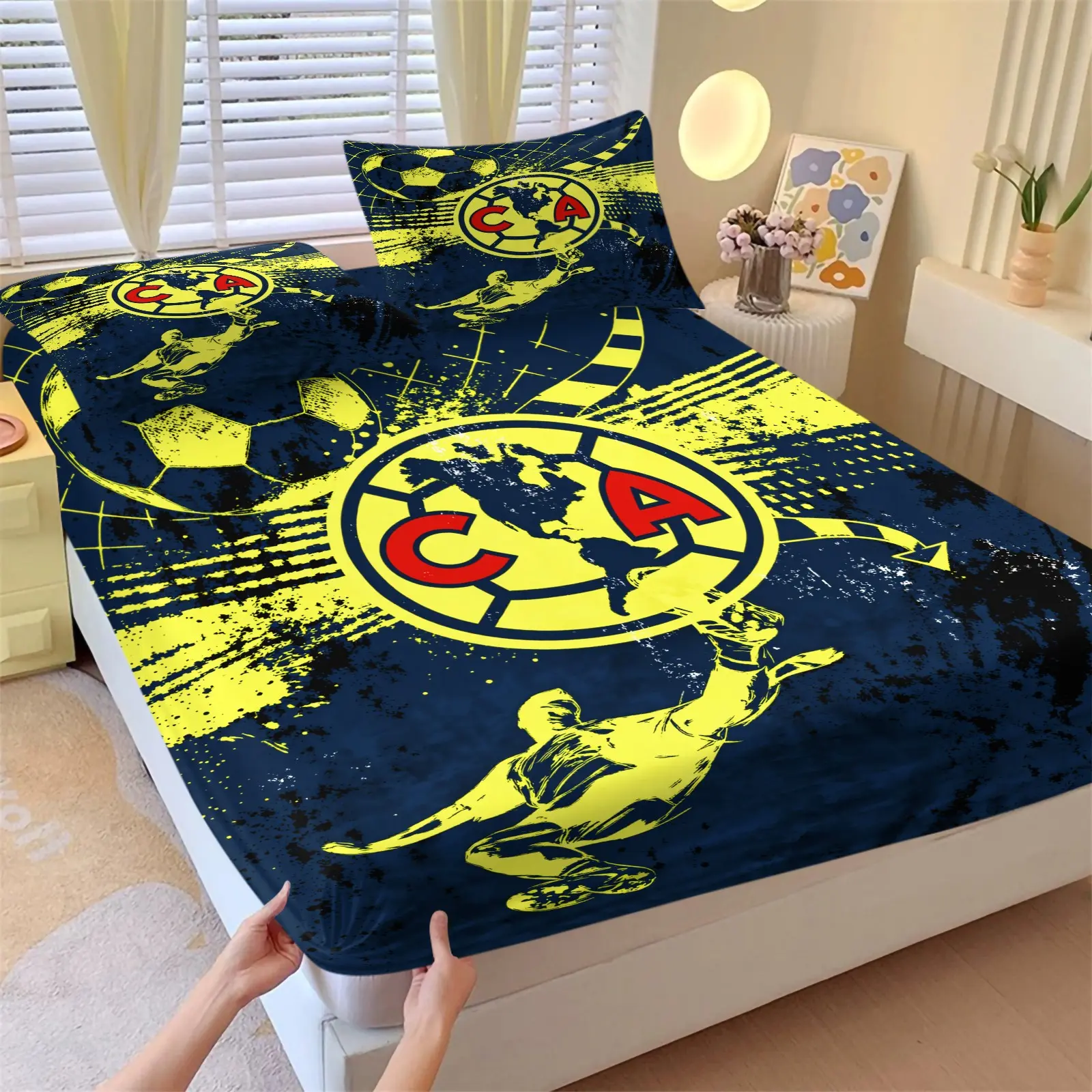 Premier League Patterned Bed Sheet, Non Slip, Dust-Proof And Soft Bedroom And Dormitory Bedding, Theme Bedding Set, Suitable As a Moving Or Valentine's Day Gift, Including 1 Bed Sheet And 2 Pillowcases