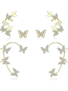 3 Pairs Butterfly Ear Cuff Earrings for Women 14K Gold Plated Leaf Wrap Crawler Earrings Butterfly No Piercing Deer Clip on Wrap Around Fake Cartilage Earrings