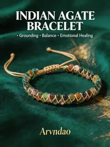 Bohemian Stone Bracelet Crystal Natural Indian Agate Braided Bracelet - Adjustable Macrame Healing Jewelry for Women & Men