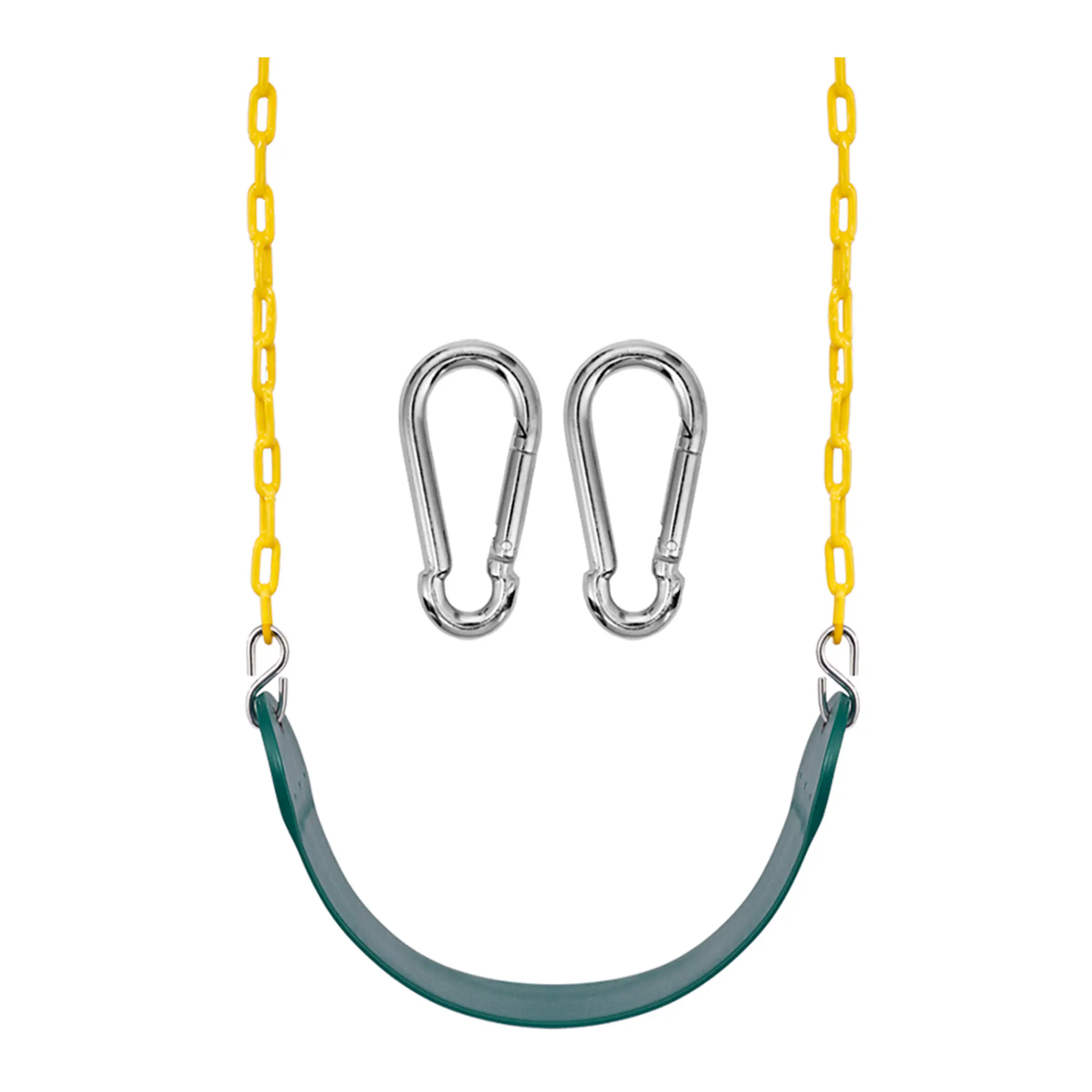 Sorbus Heavy-Duty Green 1-Seat Swing Seat, 68in Rust-Resistant Chain with 2 Hooks & Snap Hooks, Stable Outdoor Patio Playground Replacement Accessory for 1-3 Years Kids (220lb Capacity, Yellow & Silver Accents, Backyard Use), Classic Portable Baby Swing