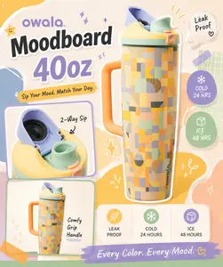 [PRE ORDER] Owala Moodboard 40oz Stainless Steel Tumbler – FreeSip Straw Cup with Handle, Viral WaterTok Bottle, Gift for Her