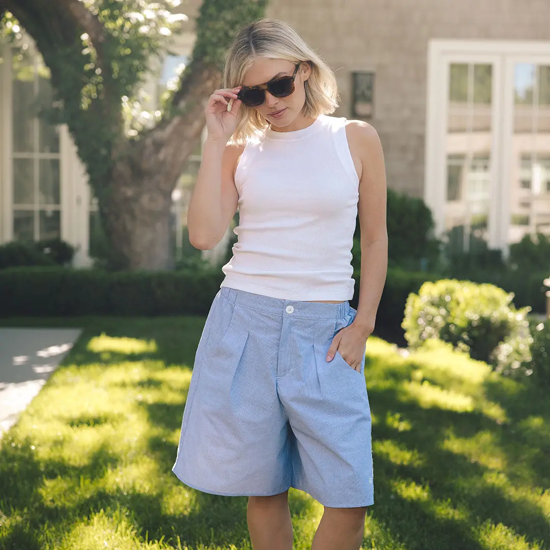 Paige Bermuda Shorts, Navy Micro Stripe