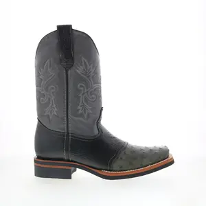 King Exotic Ostrich Saddle Rubber Sole Mens Gray Wide Cowboy Western Boots