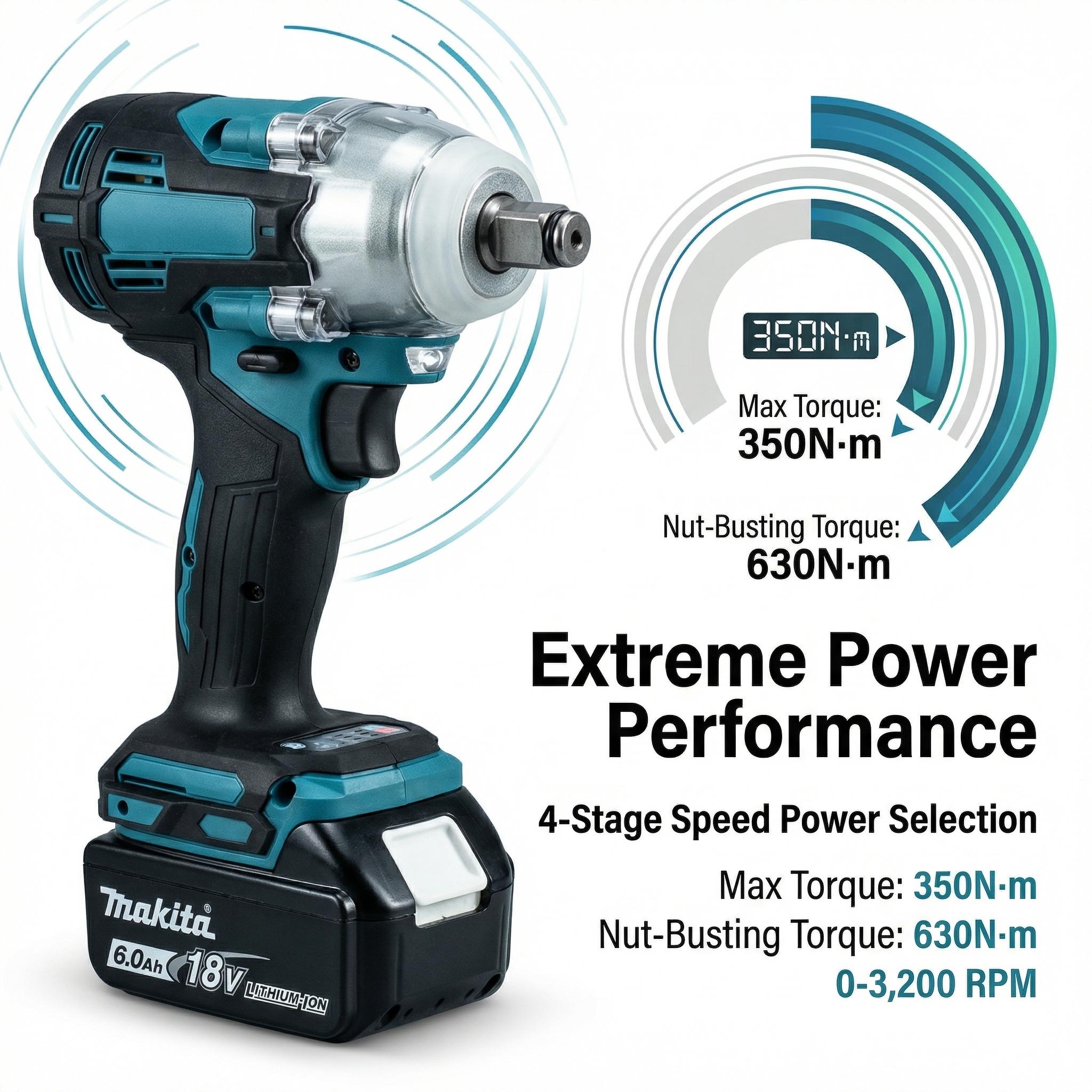 Makita DTW004 Cordless Impact Wrench With Makita 18V Battery Charger for Industrial Assembly Brushless Motor High Power