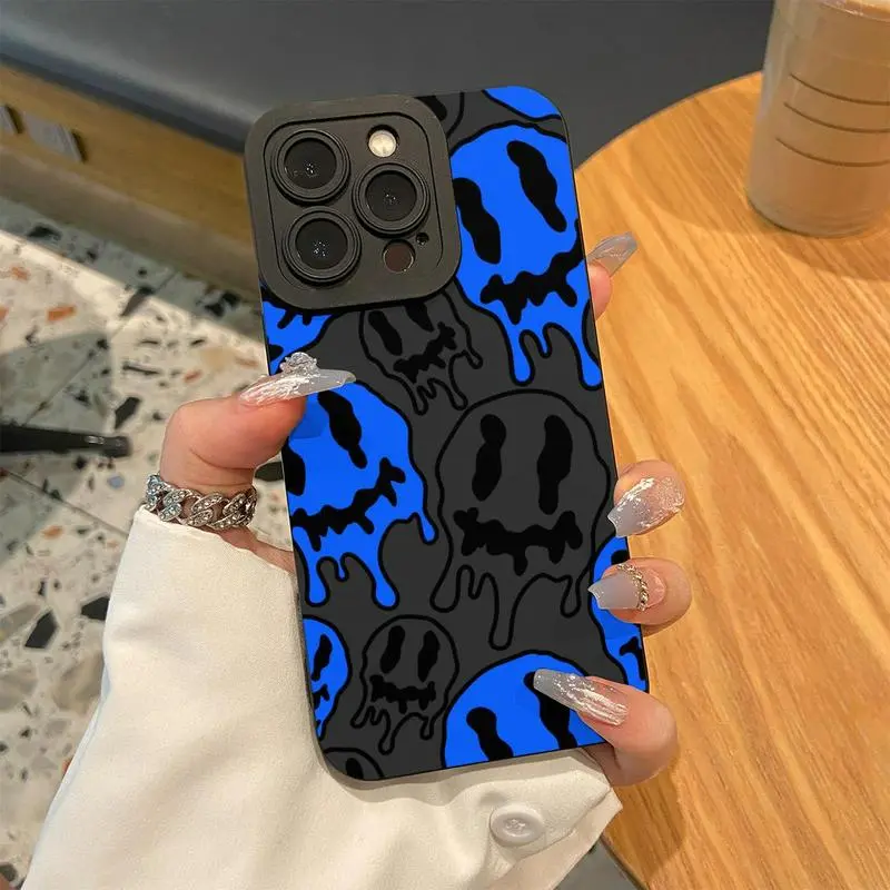 Fashion Smile Face Pattern Phone Case, Decorative Phone Protector Cover, Phone Accessories Compatible with iPhone 17 Pro Max Plus Air/ 11 12 13 14 15 16 Pro Max Black Protection