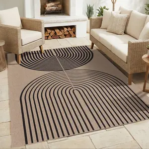 Modern Striped Faux-Jute Area Rug, Washable Indoor Outdoor Floor Mat, Non-Slip Backing & Shed-Proof Texture, Ideal for Bedrooms, Dining Rooms, Entryways, Patios and Balconies carpet