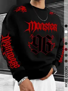 New Men's Digital Print Graphic Comfortable Versatile Sweatshirt Pullover, Spring Fall Loose Fit Long Sleeve Round Neck, Casual Daily Wear Top