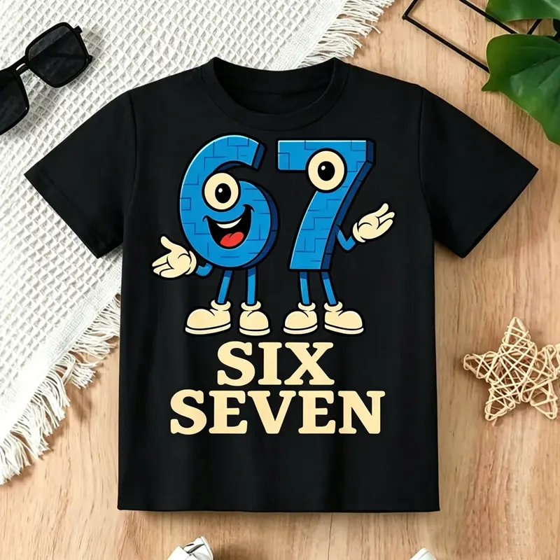 Boys' Cotton Micro-Elastic Short-Sleeve Round Neck Pullover T-Shirt, Funny Graphic Kid-Friendly Character-Themed Cute Tee, Casual Summer Top, Size 6-7, KD10269456, Funny Graphic Shirt, Kid-Friendly Boys' T-Shirts