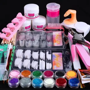 Nail Kit Set Professional Acrylic with Everything, 12 Glitter Acrylic Powder Kit Nail Art Tips Nail Art Decoration, DIY Nail Art Tool Nail Supplies Acrylic Nail Kit for Beginners (Professional) Crystal Manicure Nail Care Clipper