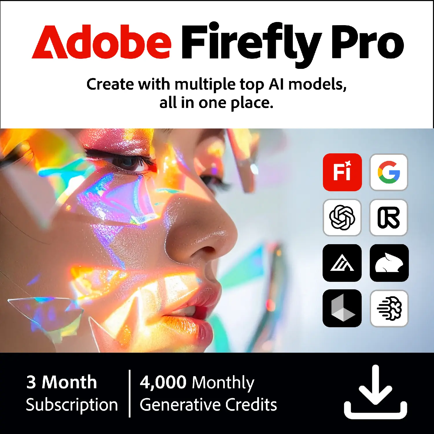 Adobe Firefly Pro | 4,000 Monthly Generative Credits | 3-Month Subscription [PC/Mac Online Code]