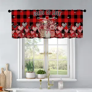 1pc Red Grid Love Valentine's Day kitchen curtains living room bedroom bathroom home decoration 54 * 18 inches