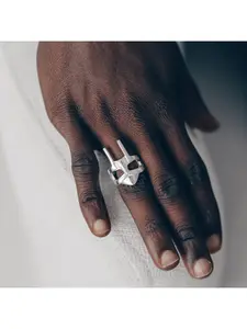 Silver Villain Doom Ring • Men's Silver Gladiator Ring • Gothic Vintage Dark Aesthetic Rings • MF DOOM Mask Rings • Adjustable