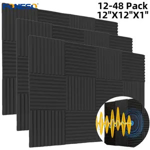 12-48pcs Acoustic Panels, 12"X12"X1" Soundproof Wall Pad Acoustic Foam Panel Wedge Studio Soundproofing Wall Tiles Padding Sound Insulation Absorbing
