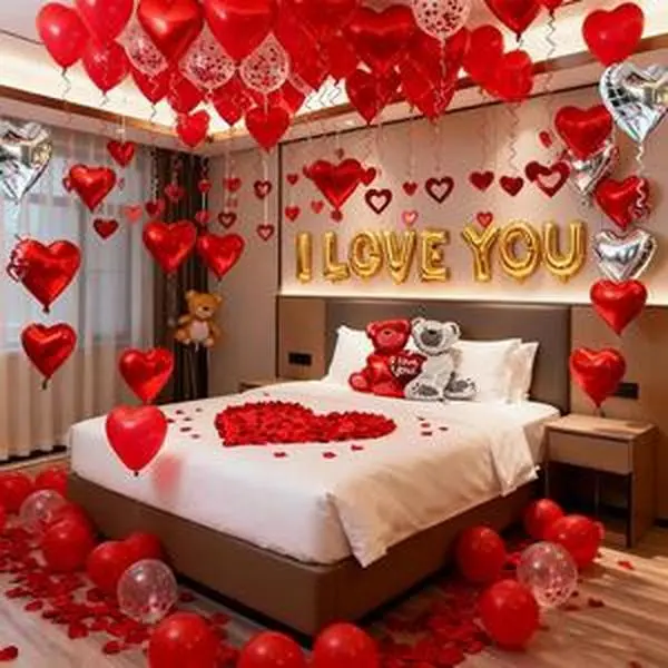 Valentines Day Balloons Decorations I Love You Balloons and Heart Balloons Kit with 1000Pcs Red Silk Rose Petals Flower Decoration Love-Bear Heart Print Balloons Banner for Valentine Party Decorations