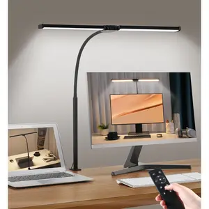 Led Desk Lamp for  Office, Eye-Care Architect Light with Clamp,  Double  Computer  Table Clip Lamp, Adjustable Flexible Gooseneck, 25 Lighting Models, Task Lamp, Black