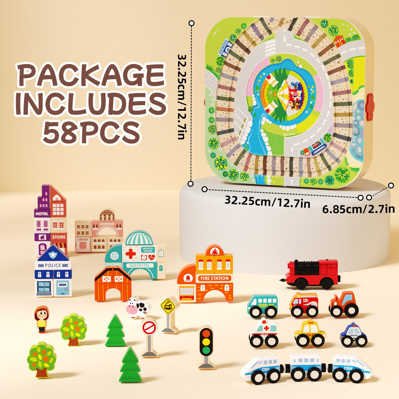 EDUTREE Wooden Track City Blocks Fun Educational Toys for Kids Portable Durable Block Set for Travel Hand-eye Coordination Shape Recognition Halloween Birthday Gifts for Boys Girls EDUTREE Wooden Track City Blocks Fun Educational Toys for Kids Portable Durable Block Set for Travel Hand-eye Coordination Shape Recognition Halloween Birthday Gifts for Boys Girls