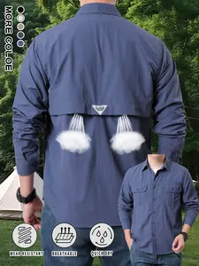 Men's Spring New Quick-Dry Long Sleeve Shirt, Outdoor Casual Thin Sun Protection Breathable Multi-Pocket Shirt, Sports Hiking Nylon Fabric