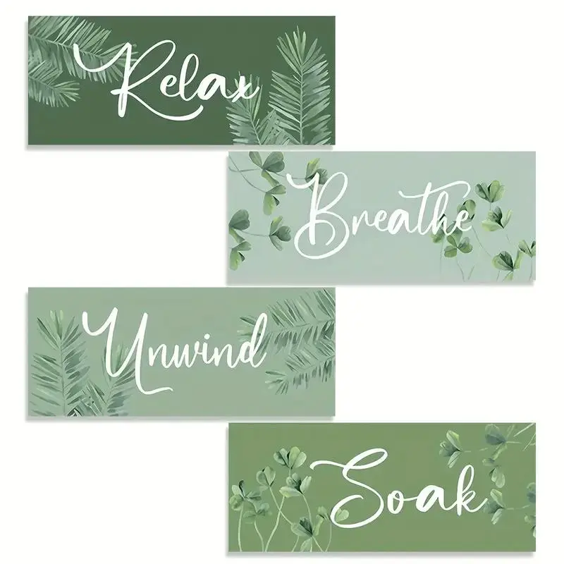 Sage Green Bathroom Wall Decor, 4 Counts/set Letter Pattern Wooden Wall Art, Farmhouse Wall Art, Wood Grain Print, Decorative Wall Art, Rustic Wall Decor for Bedroom Living Room Office Decorations, Artistic Ornaments, Home Decor Accessory