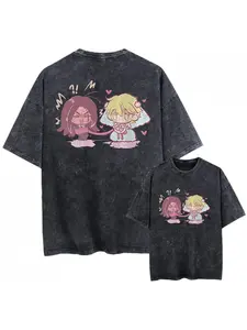 Unisex Retro Anime-Print T-Shirt — A loose-fitting, 100% cotton crewneck top with a distressed aesthetic. this unisex tee features an anime-style graphic that blends Japanese fantasy with floral elements
