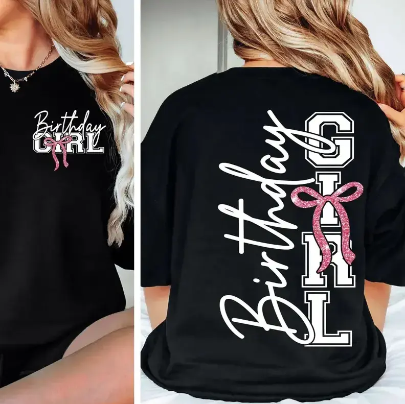 100% cotton Women's Birthday Girl T-Shirt, Birthday Girl Preppy Coquette Bow Birthday Tee, Funny Birthday Gift,bible