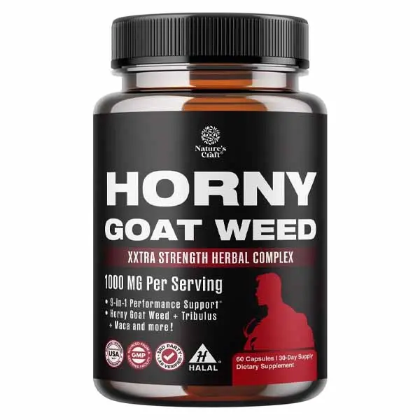 Horny Goat Weed for Men - Extra Strength Male Supplement with Black Maca Root, Tongkat Ali, Saw Palmetto & Panax Ginseng Extract for Stamina & Energy - 60 Count