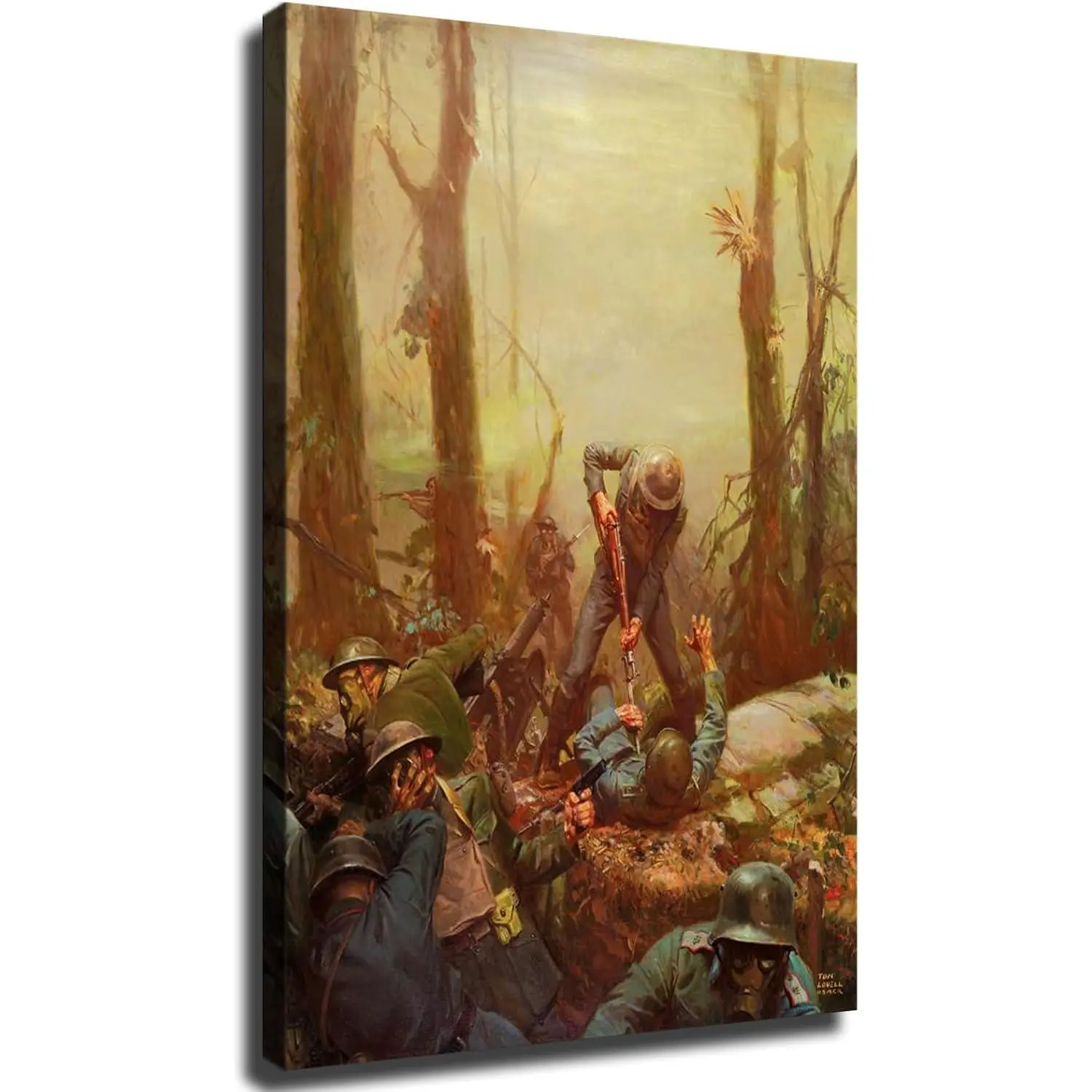 1918 June US Marines Battle of Belleau Wood Vintage Wall Art Poster Canvas Print, Photorealism High-Detail Battle Scene, Long-Lasting Printing, 16x24 in Unframed Home Decor for Living Room Bedroom