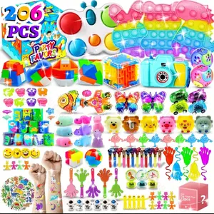 206pcs,decompression toys, sensory party gifts for children and adults, stress relieving stockings, fillers, Pop It for autism, bulk boys and girls, gift bags, treasure boxes, classroom prizes