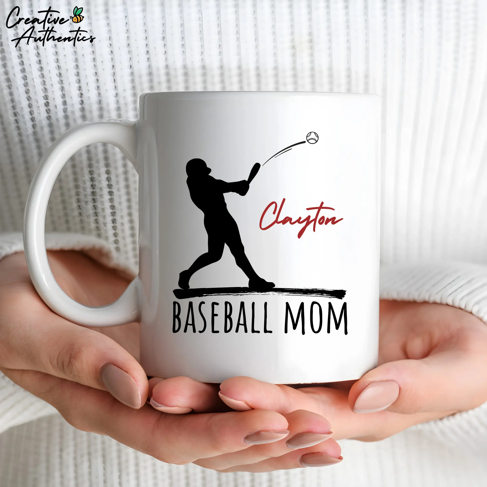 Baseball Mom Ceramic Mug - Personalizable Coffee Cup with Child's Name, 11oz 15oz, Mother's Day Gift, Custom Sports Fan Coffee Mug for Mom