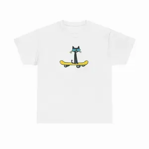 [100% Cotton]  Pete The Cat On Skateboard T-Shirt, Funny Meme Shirt, Cartoon Character Shirt, Simple Style Golf Gift T-Shirt For Men And Women