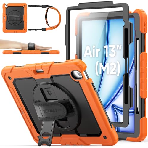 Stock Case for iPad Air 8 7 6-11/13 inch M4 2026/iPad(A19) 12th/(A16) 11th 2025/10th Generation Case/mini 7 (A17 Pro)/6/iPad Pro 11/13 inch M5-M4 2024 Shockproof Heavy Duty Case with Screen Protector Pencil Holder Rotating Stand Hand Strap Shoulder Strap