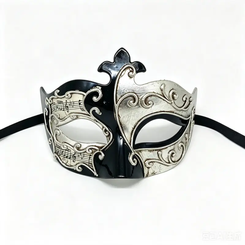 Vintage Black Silver Musical Note Venetian Mask, Retro Scroll Embossed Masquerade Mask for Halloween Party, Mardi Gras, Cosplay, Carnival Costume Accessory