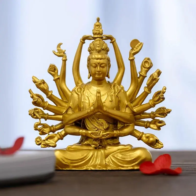 Golden Thousand-Armed Guanyin Bodhisattva Statue – Radiant Protector of Peace & Blessings, Ideal for Office, Gifts & Spiritual Space