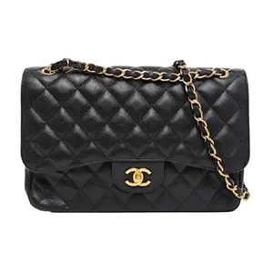 Pre-owned CHANEL leather Crossbody Bags CLASSIC FLAP Large Black Caviar Quilted Shoulder Bag Crossbody Bag with Gold Hardware
