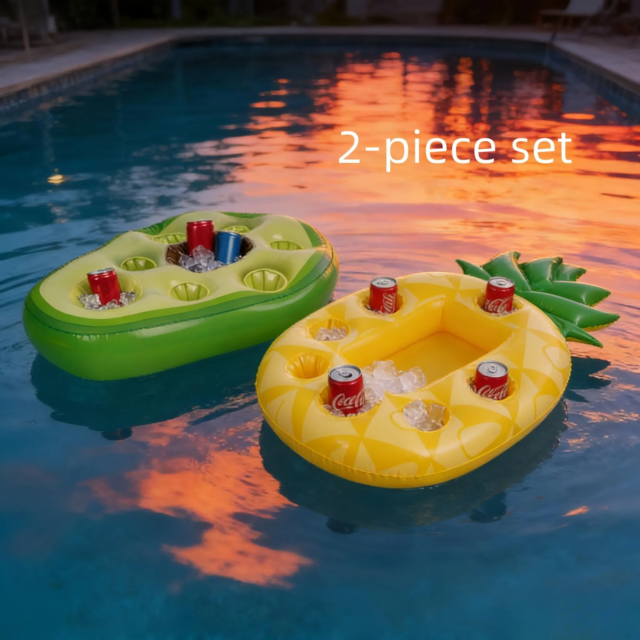 1/2Pcs Inflatable Floating Pool Ice Bar – Drink Cooler Float with Cup Holders & Ice Compartment, Hidden Air Nozzle for Summer Pool Party, Beach, Hot Tub & Backyard, Tropical Summer Essential for Party Lovers, Summer Fun, Beach Outing