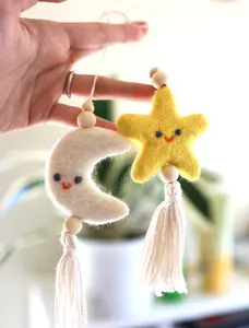 Essential Oil Diffuser - Yellow Star or White Moon | Felt Wool Diffuser, Car Air Freshener, Car Oil Diffuser, Office Diffuser, Nursery décor