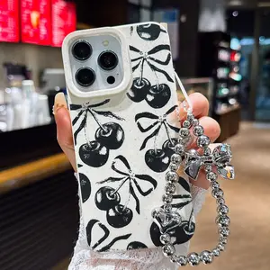 Cherry Pattern Phone Case with Chain, 1 Count Fashion Phone Protective Cover, Phone Accessories Compatible with iPhone