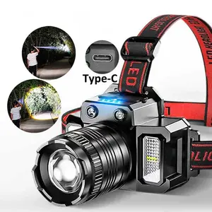 Rechargeable Battery Induction Zoomable Headlight Work Light with Warning Light Sensor Torch Light for Outdoor Patrol hiking  light