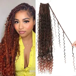 Boho Faux Locs Crochet Hair 18 Inch Goddess Locs 8 Packs Boho Soft Locs Crochet Hair with Curly Ends Pre-looped Long Bohemian River Locs for Black Women (T350#, 18 Inch(Pack of 8))
