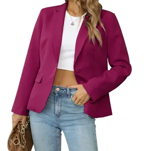 Women's Casual Blazers Long Sleeve Lapel Button Slim Work Office Blazer Jacket Black Basic Fitted High-Quality Fabric Comfortable Flattering Fit White Suit - Clothes