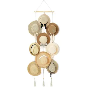 Hat Rack Hat Hangers for Wall Boho Caps Storage Display Organizer with Decorative Tassels Modern Cowboy Womens Hat Display Holder for Wide Brim Fedora Bowler Baseball Caps, Medium