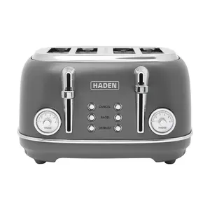 Haden Chelsea Stainless Steel 4 Slice Toaster, Extra Wide Slots, Grey & Chrome
