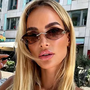 Women's Luxury Rhombus Rimless Sunglasses - Vintage Metal Fashion Eyewear Accessories