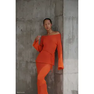 Reagan Off Shoulder Knit Top - Orange