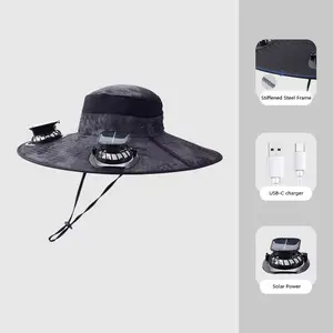 G 2025 Upgraded Wide Brim Solar Fan Outdoor Fishing Hat-Solar & USB, Men Sun Hat with 2 Solar Fan Fishing Hats, Solar Fan Hat UPF 50+